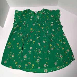 Carolina Belle Green V-Neck Hi-Low Pleated Floral Blouse Size 1X